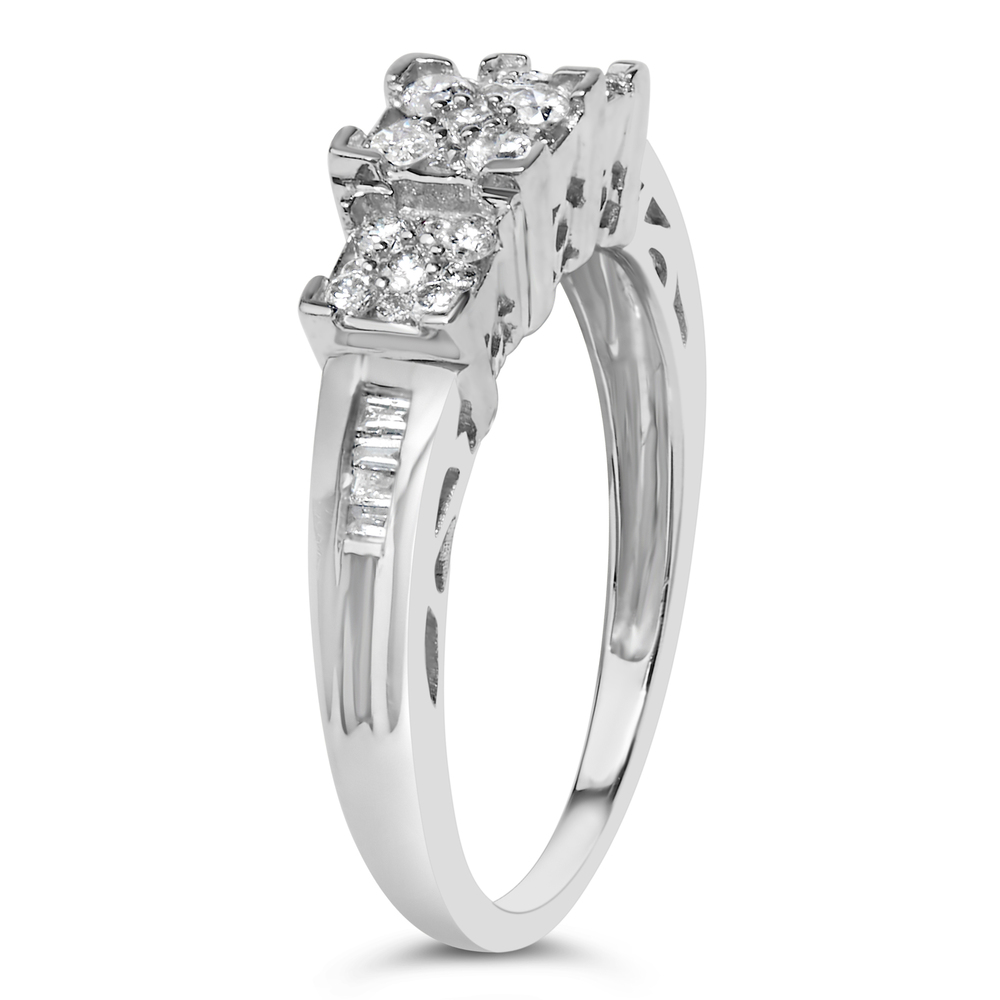10K White Gold 1/2 Cttw Brilliant & Baguette